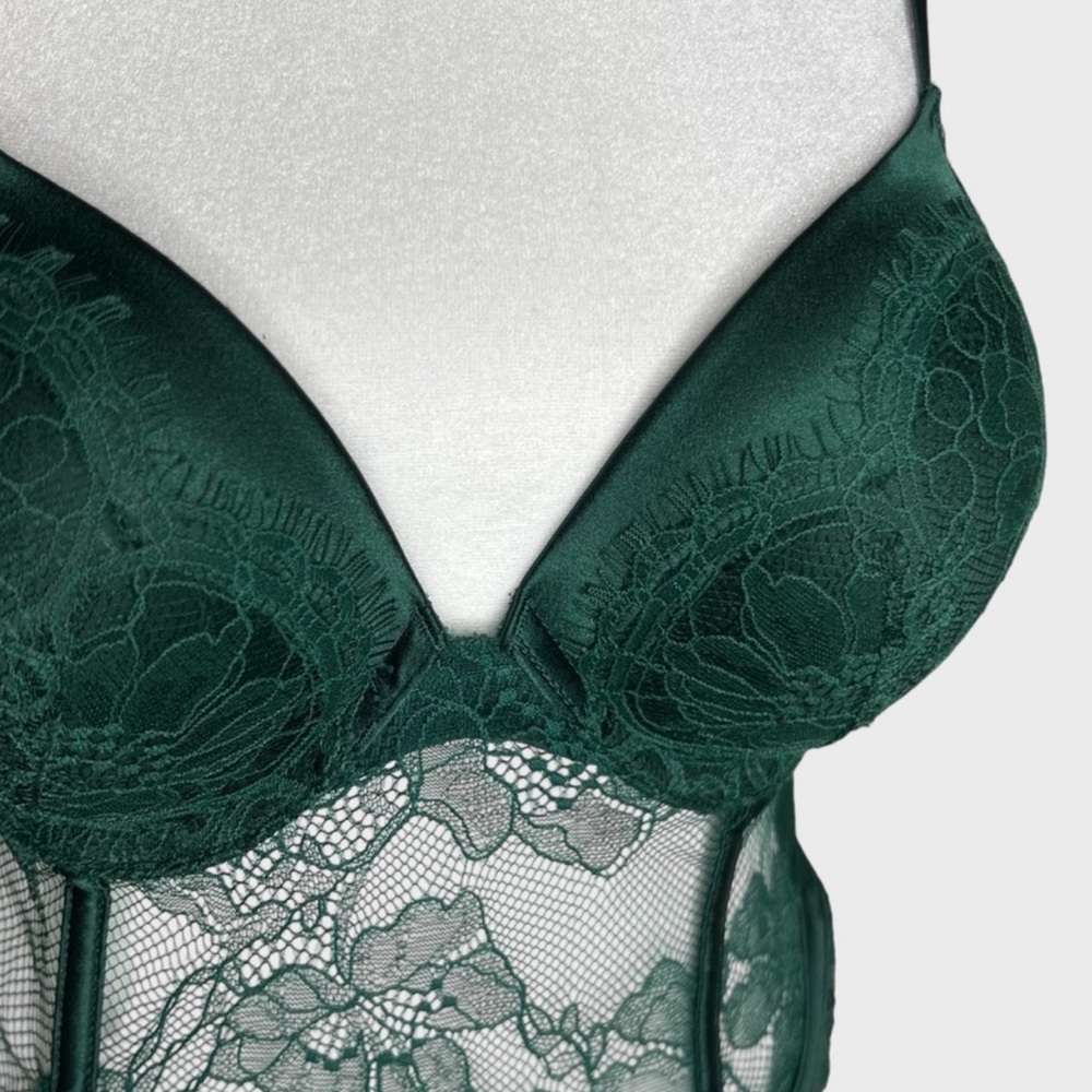 Victoria's Secret Very Sexy Push Up Bra Emerald Green Corset Top 36B LIKE NEW - Picture 5 of 12